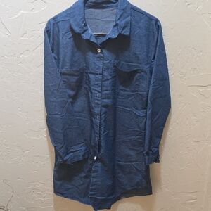 3/$10 Navy Button-Up Midi Dress With Pockets